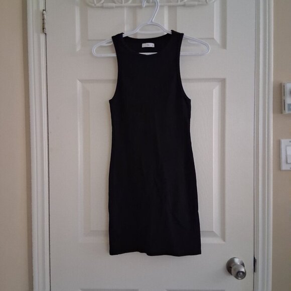 Aritzia TNA Women's Size Small Black Ribbed Mini Tank Bodycon Cotton Blend Dress - Picture 2 of 12